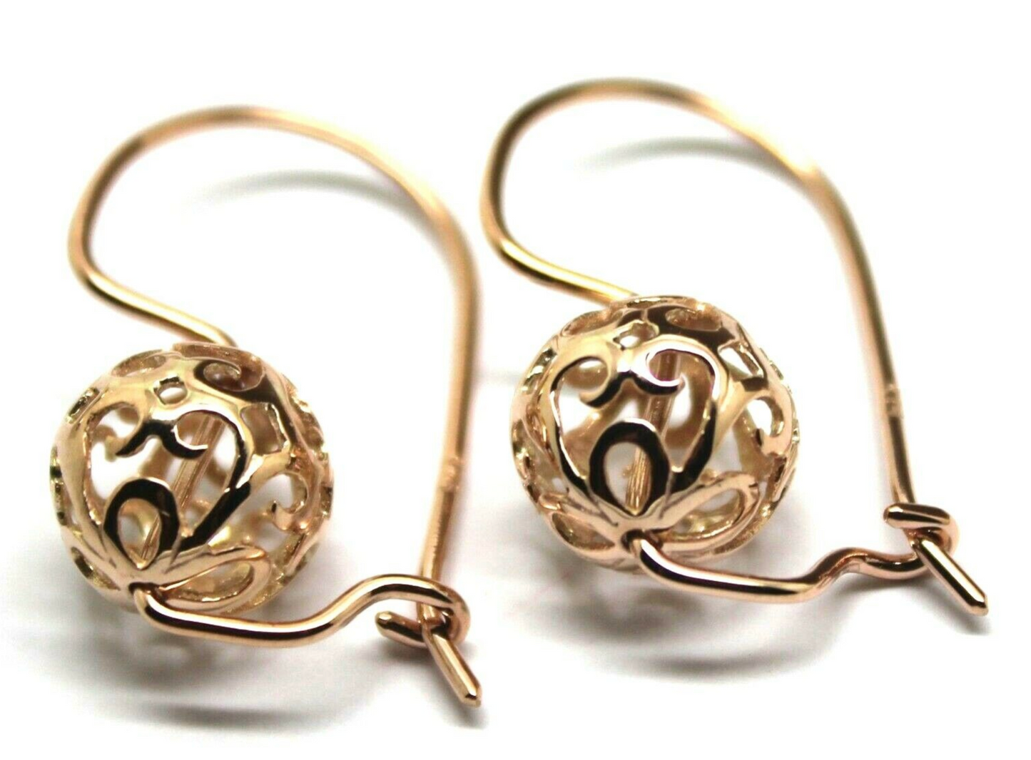 Genuine Solid 9ct 9k 375 Yellow, Rose or White Gold 10mm Euro Ball Drop Filigree Flower Earrings