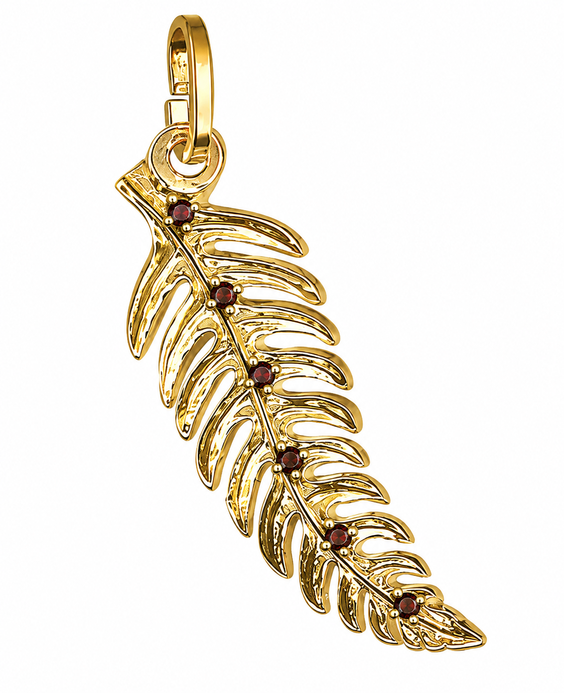Genuine 9ct 9K 375 Yellow Gold Solid New Zealand Fern Leaf Charm Pendant Set with 6 Garnets