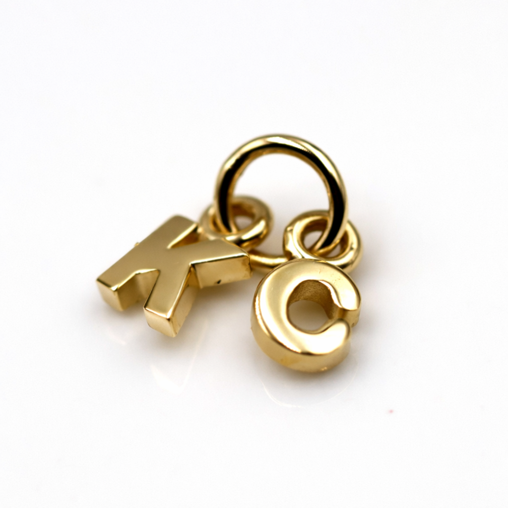 Genuine 9ct 9kt Genuine Tiny Small Yellow, Rose or White Gold Initial Pendant Charms K & C