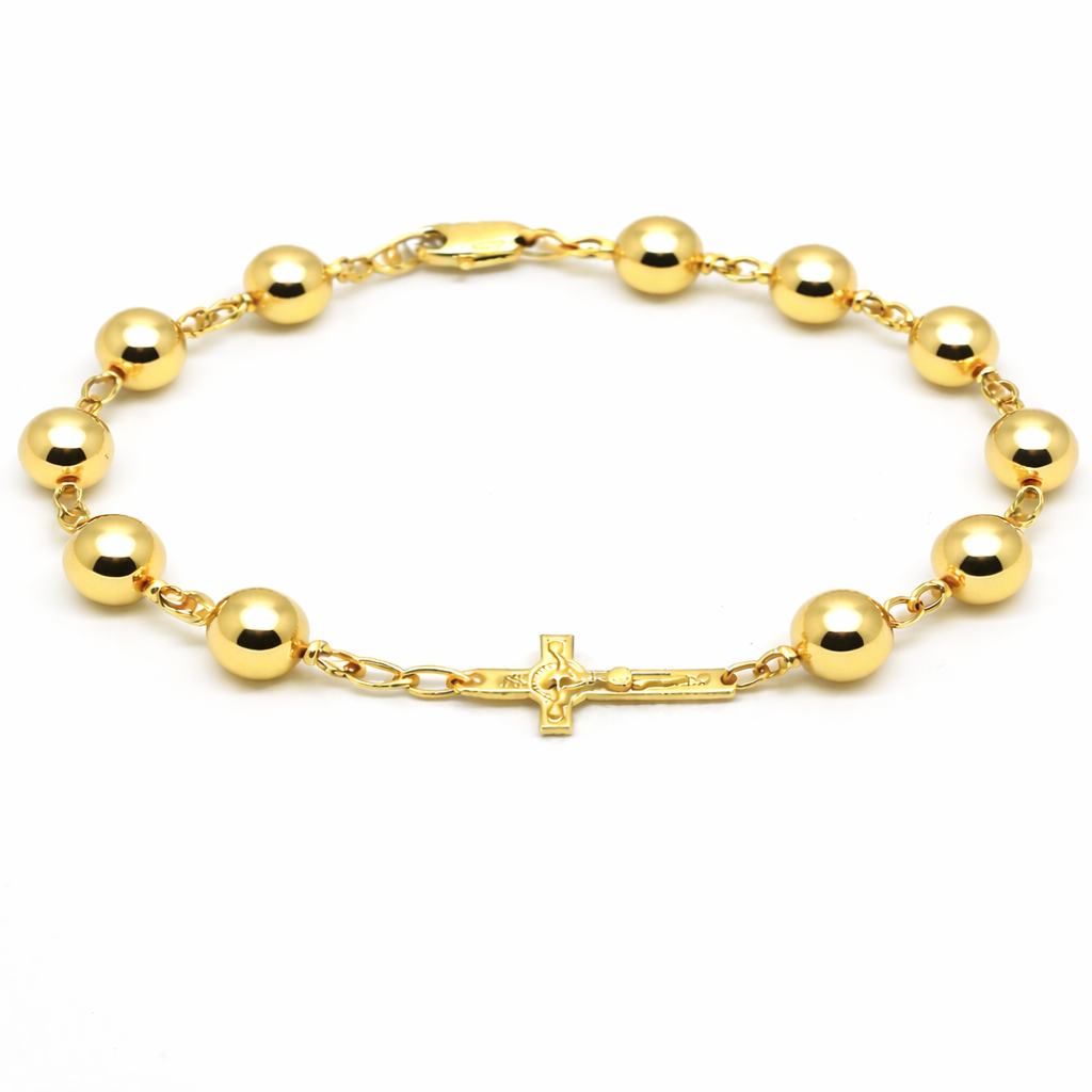 Genuine 9ct Yellow, Rose or White gold 8mm Ball Rosary Bead bracelet 24cm long