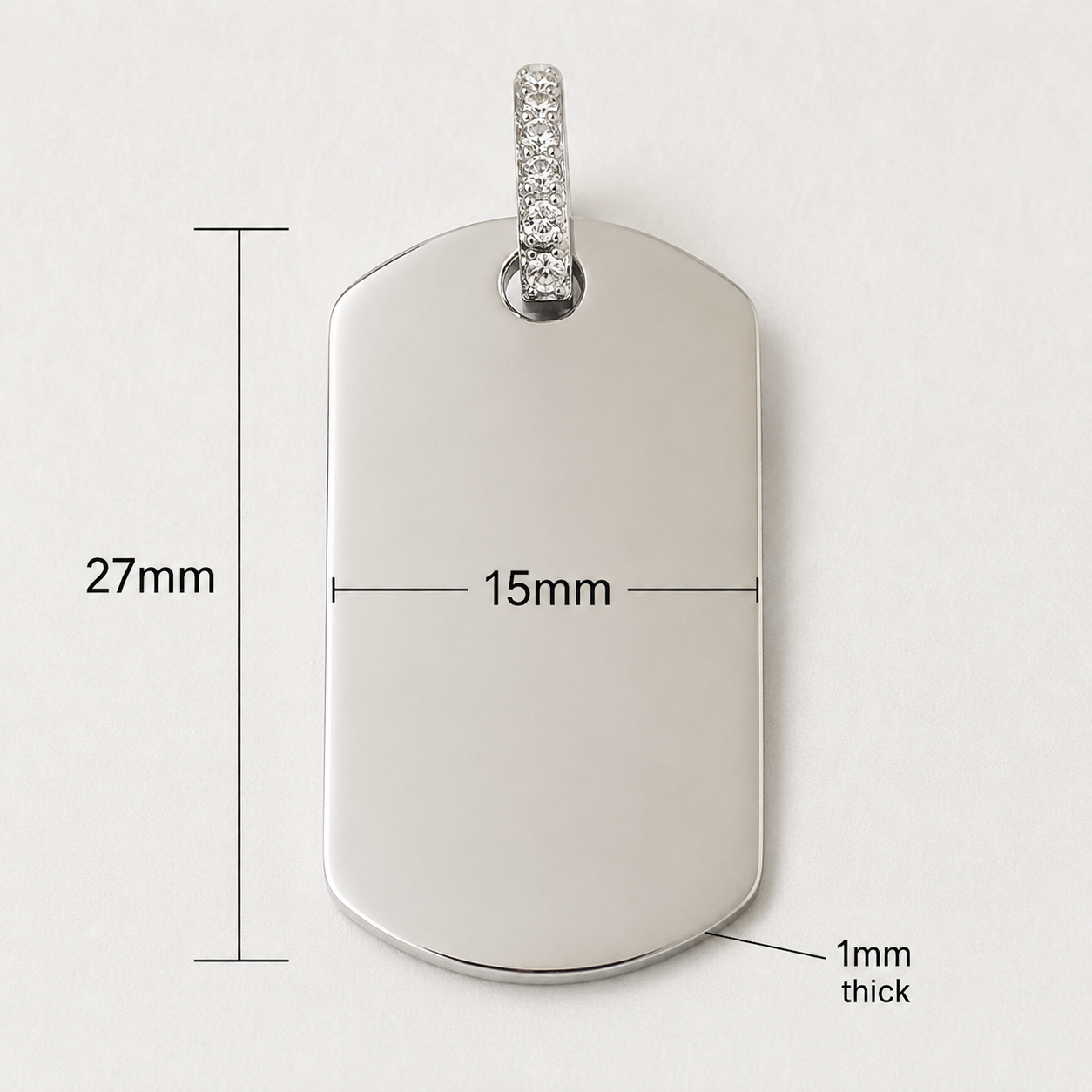Sterling SIlver 925 Dog Tag Pendant with White CZ Bail