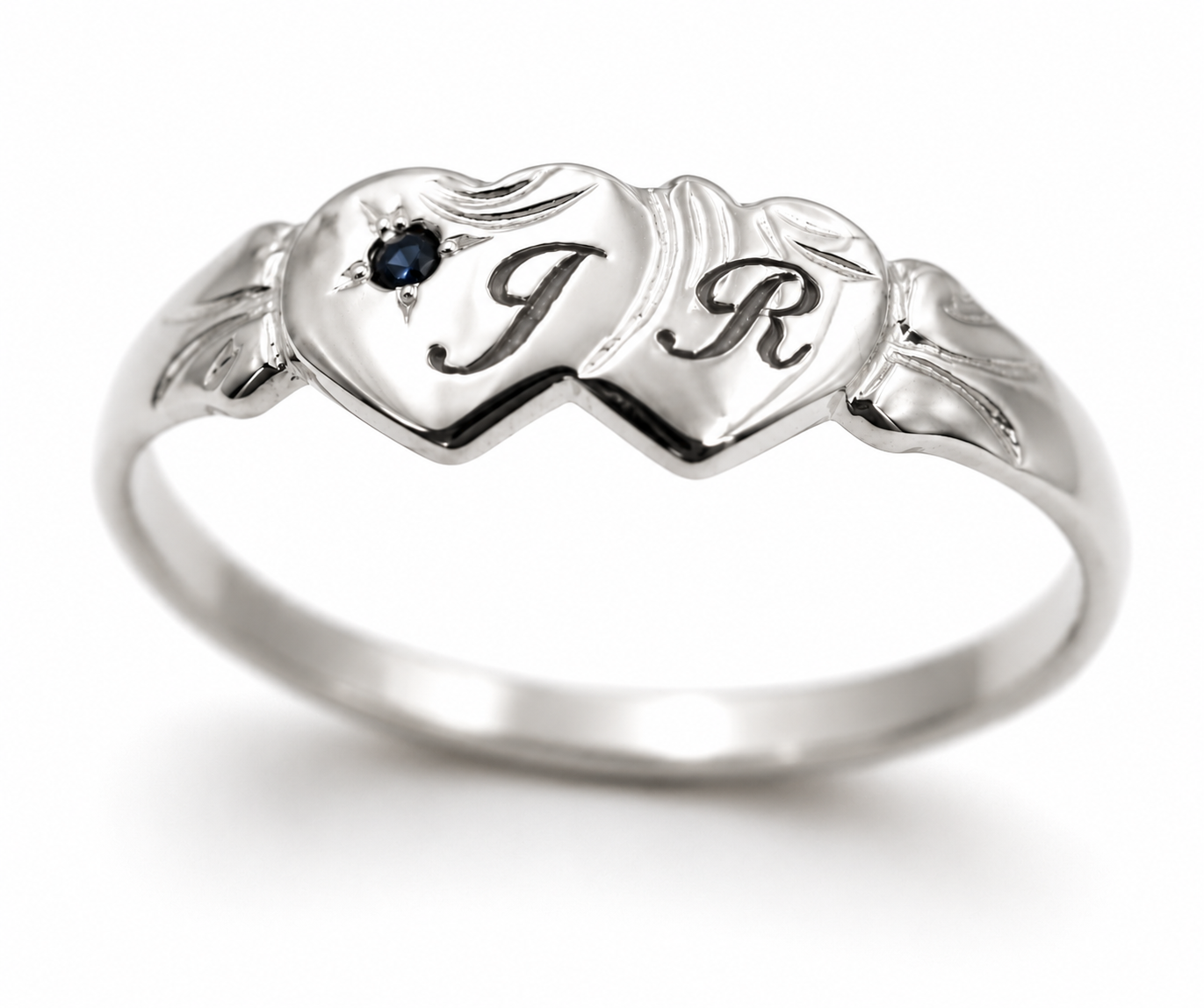 Genuine 9ct 9k 375 Yellow, Rose or White Gold Aust Blue Sapphire Double Heart Signet Ring plus engraving