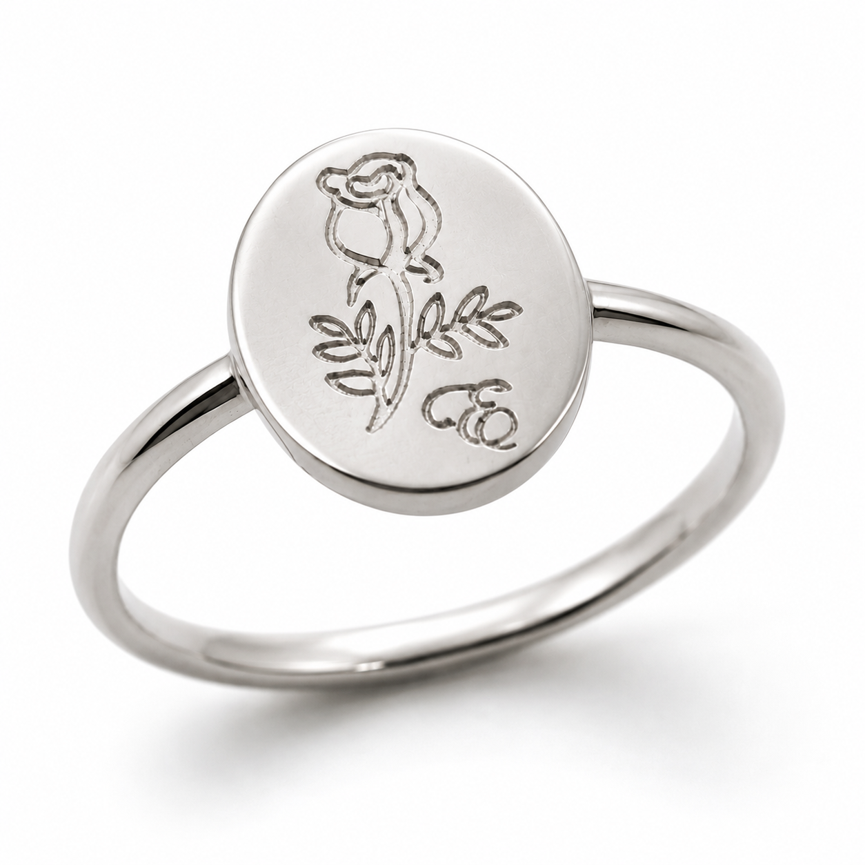 Genuine Size 3.5 / G 1/4 9ct yellow, Rose or White gold oval signet ring with rose and initial