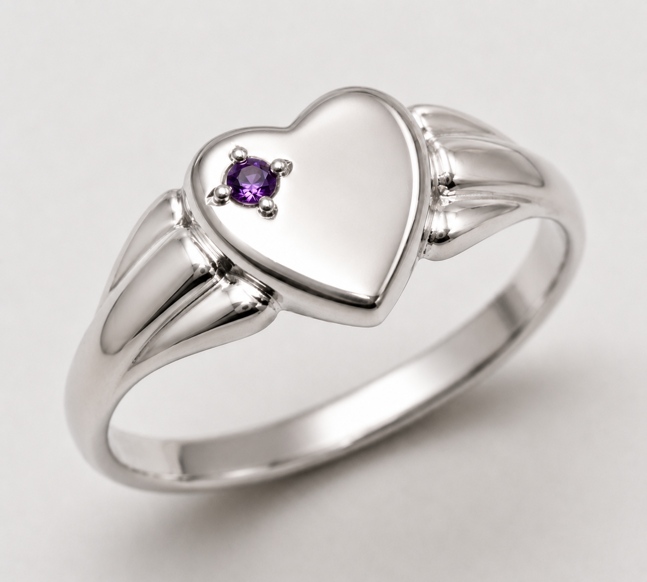 Genuine 9ct 9k 375 Yellow, Rose or White Gold Heart Amethyst Signet Ring - February Birthstone (Copy)