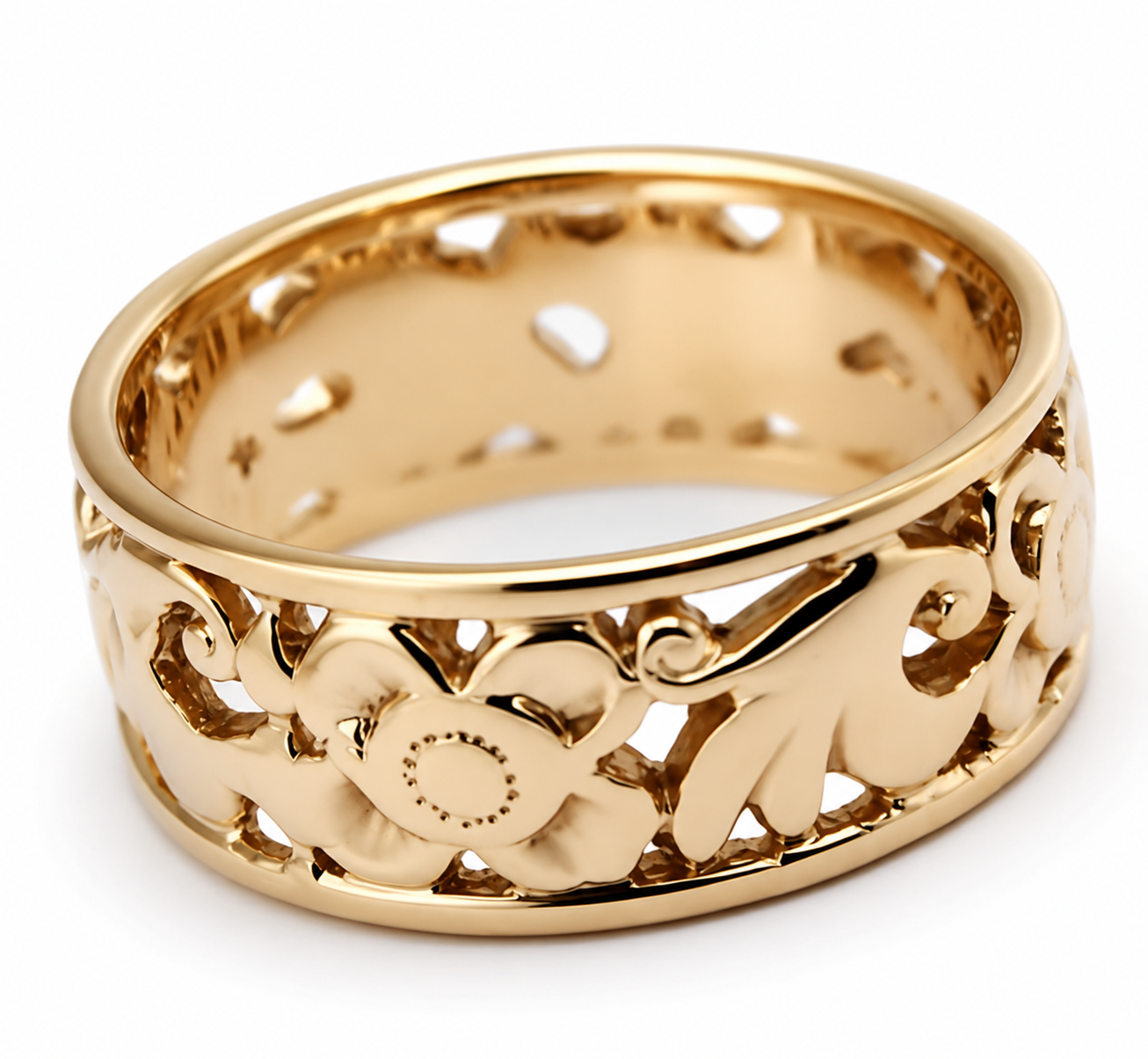 Genuine 9ct 9K 375 Full Solid Wide Yellow, Rose or White Gold Filigree Flower Ring 275 - Choose your ring size R to W