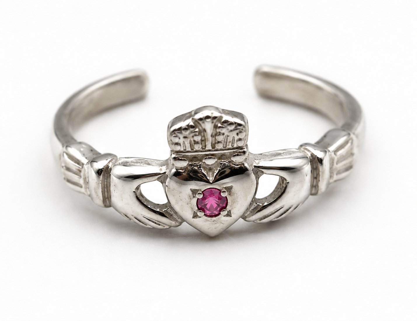 Genuine Sterling Silver 925 Irish Pink Sapphire Claddagh Toe Ring