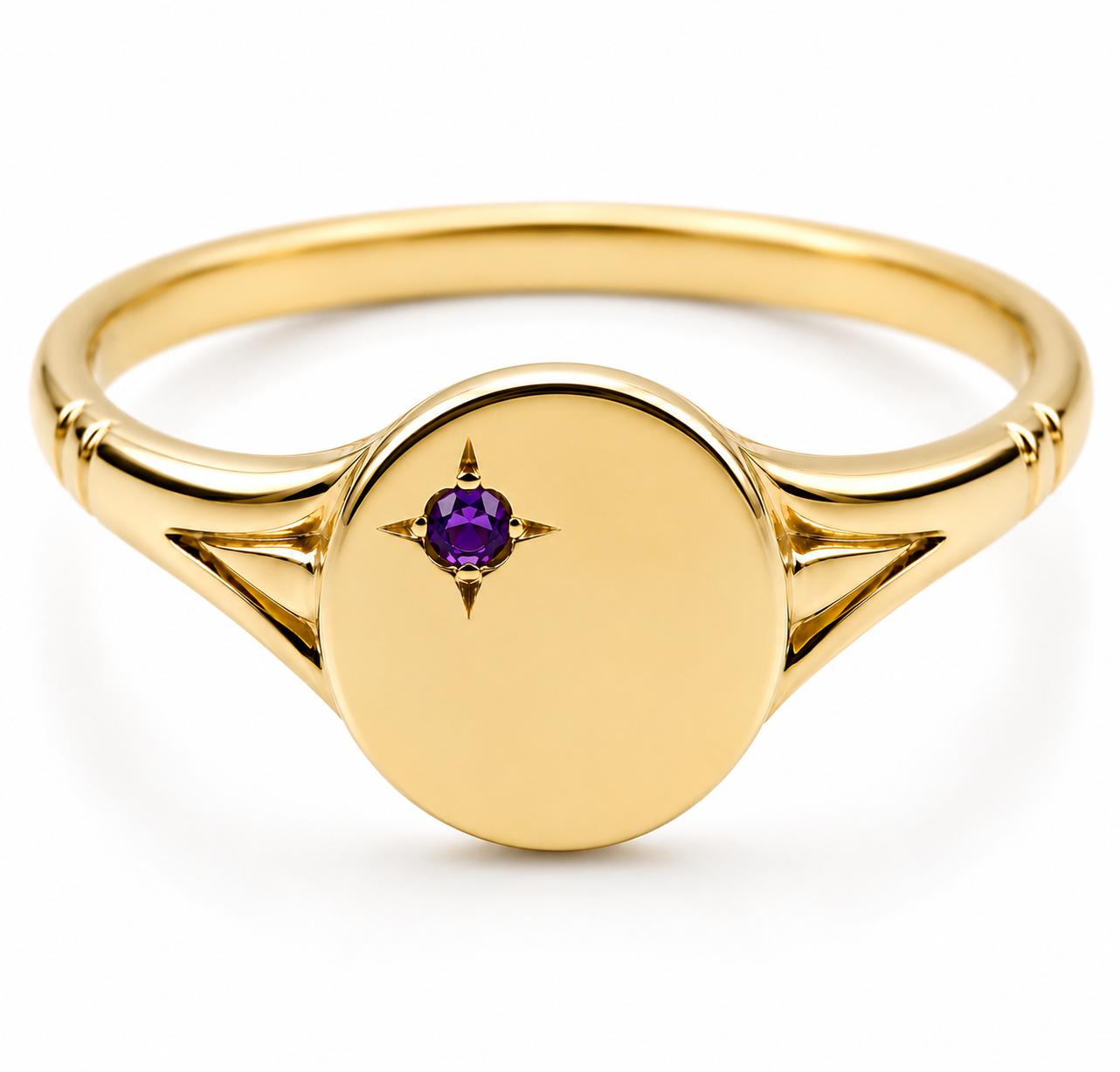 Genuine 9ct 9k 375 Amethyst Set Yellow, Rose or White Gold Oval Signet Ring 227