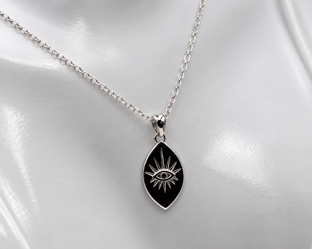 Genuine Sterling Silver 925 Greek Eye Charm Pendant & Diamond Cut Cable Chain Necklace - Choose your Necklace Length (Copy)