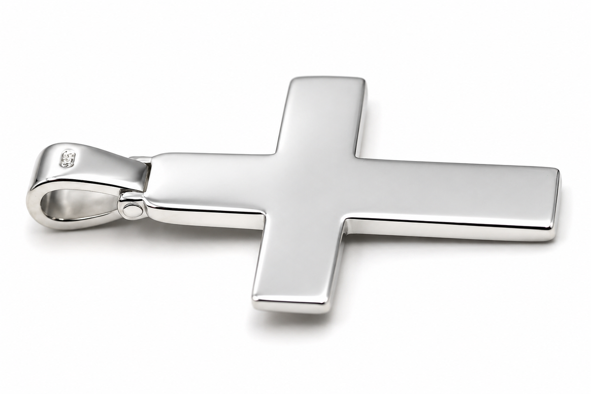 Genuine Solid Sterling Silver 925 Heavy Huge Large Ridged Plain Cross Pendant - 50mm Including Bale x Width 30mm