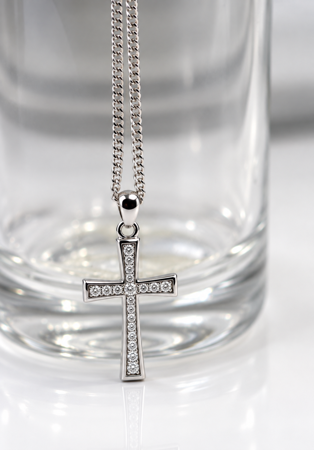 Sterling Silver 925 CZ Cross Pendant + Necklace Chain