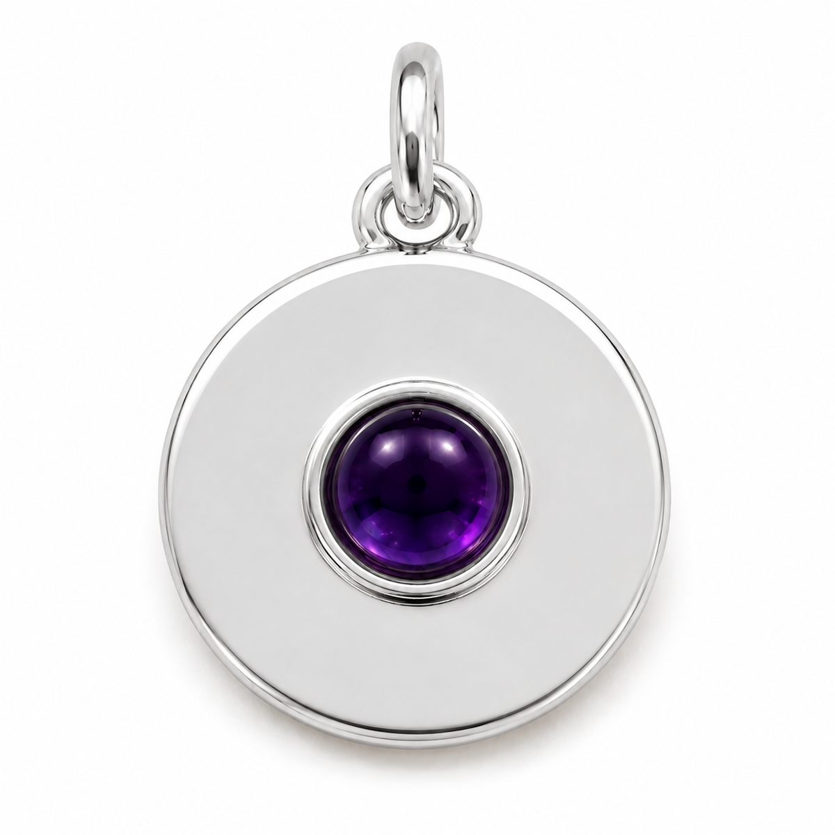 Genuine 9ct 9K 375 Yellow, Rose or White Gold 12mm Cabochon Purple Amethyst Disc round circle pendant