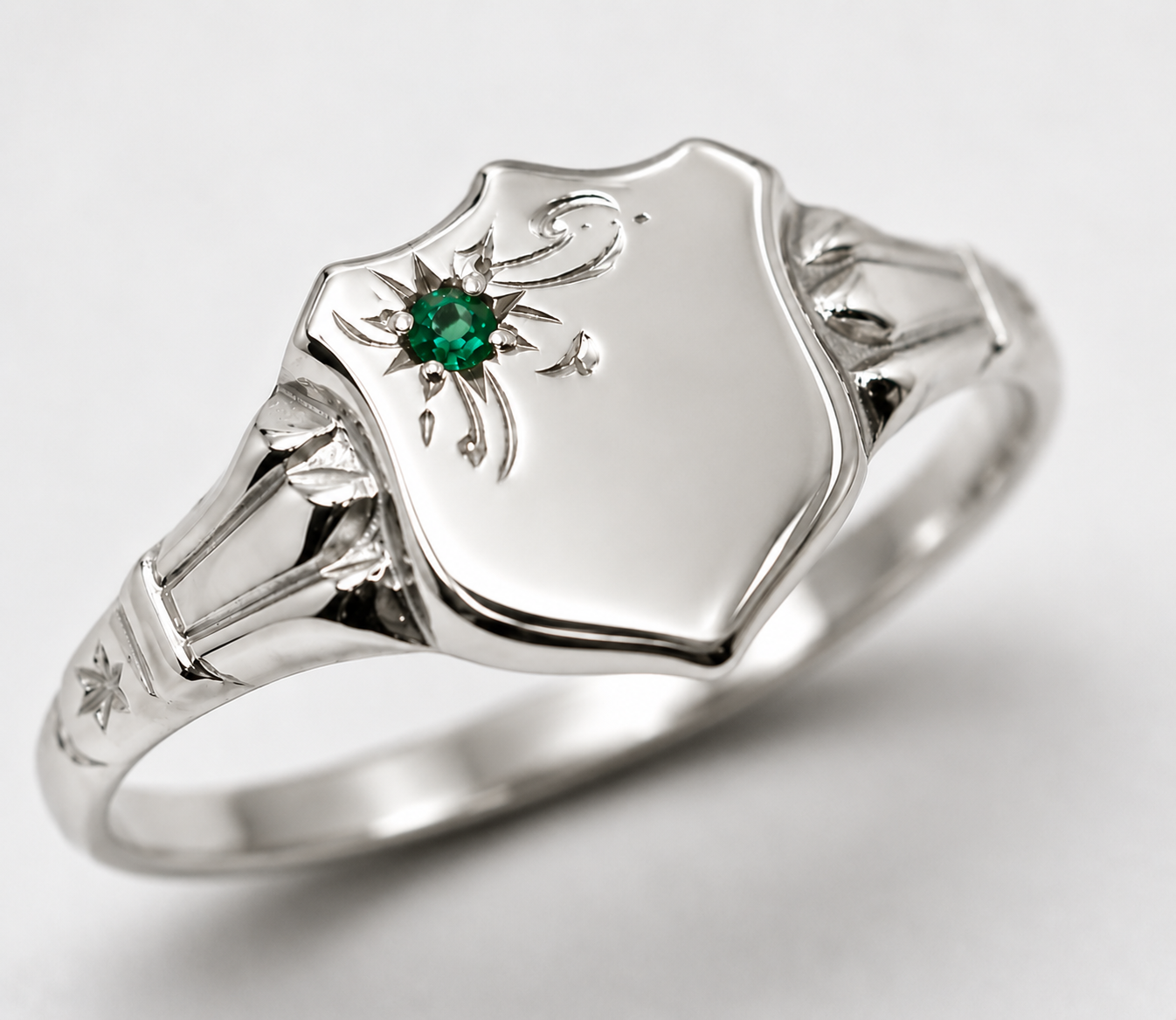 Genuine 9ct Small Yellow, Rose or White Gold Childs Emerald Shield Signet Ring - Choose your size