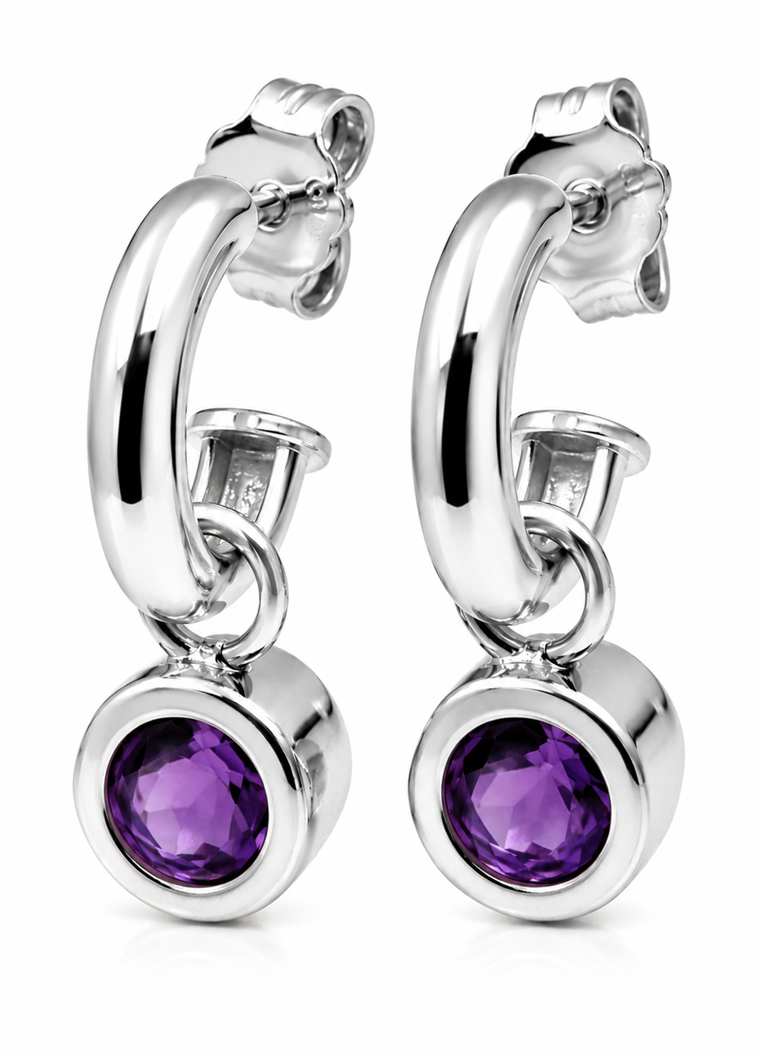 Genuine 9ct 9k Yellow, Rose or White Gold Amethyst Set Drop Stud Earrings