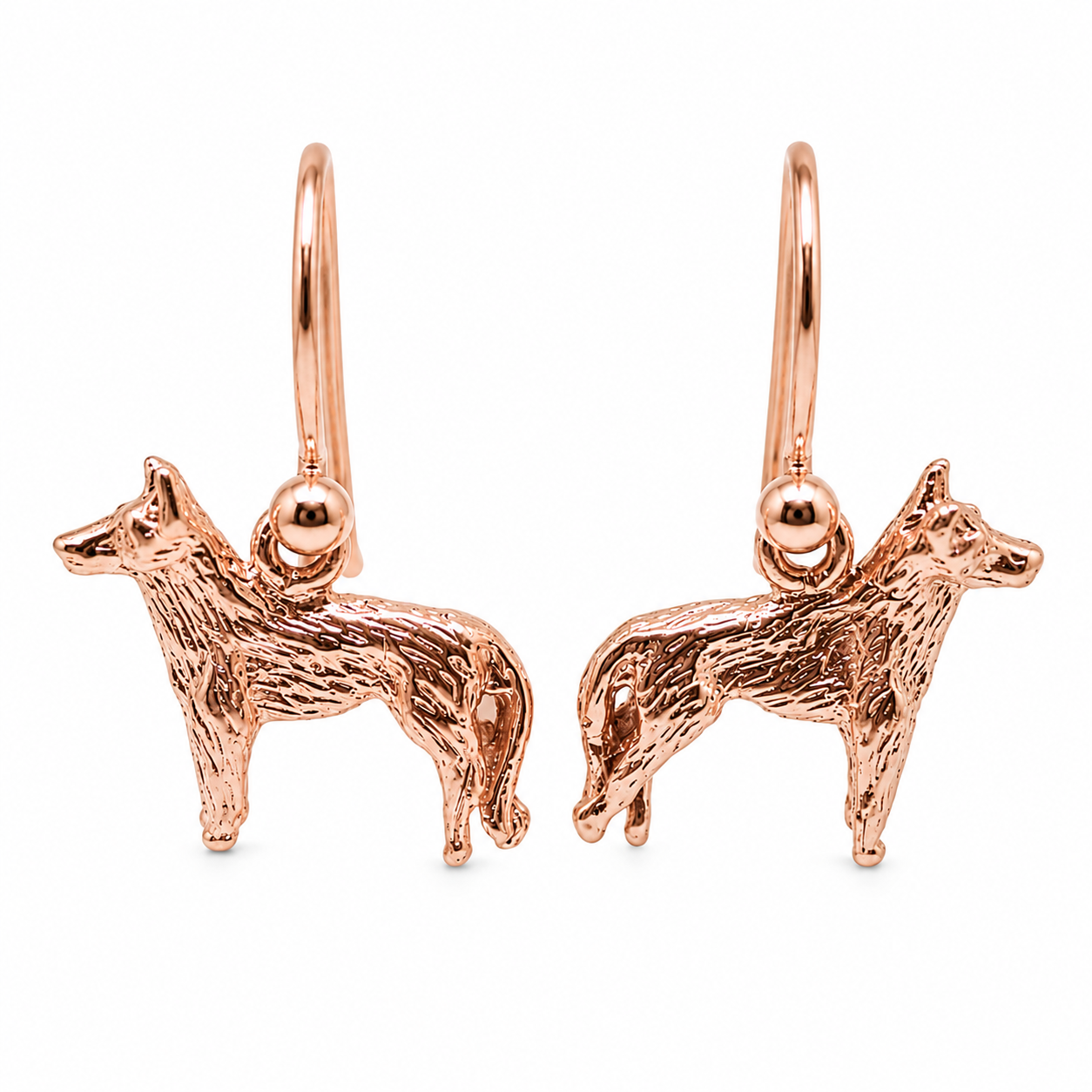Kaedesigns Genuine 9ct 9k 375 Solid Yellow, Rose or White Gold German Shepherd Earrings