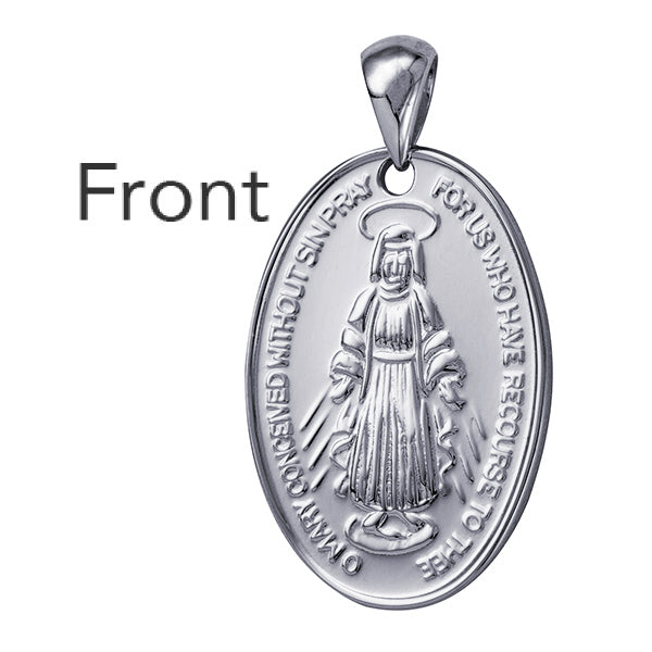 Genuine Sterling Silver 925 Miraculous Mary Pendant 20mm x 9mm Oval