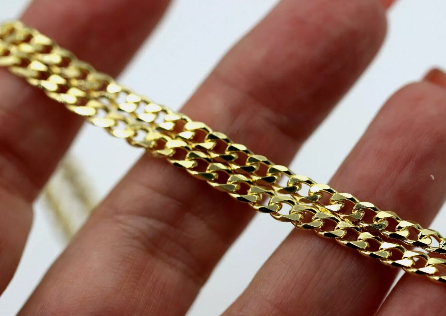 Sterling Silver 925 Yellow Gold Plated Bevelled Curb Chain 50cm, 55cm, 60cm or 70cm Necklace