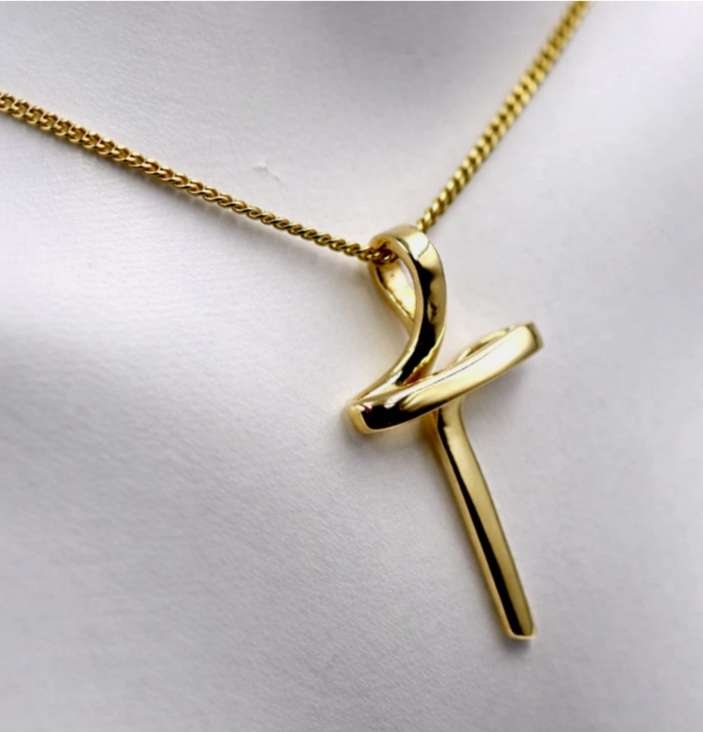 Modern 9ct 9k 375 Yellow Gold Cross Crucifix Pendant + Curb Necklace Chain