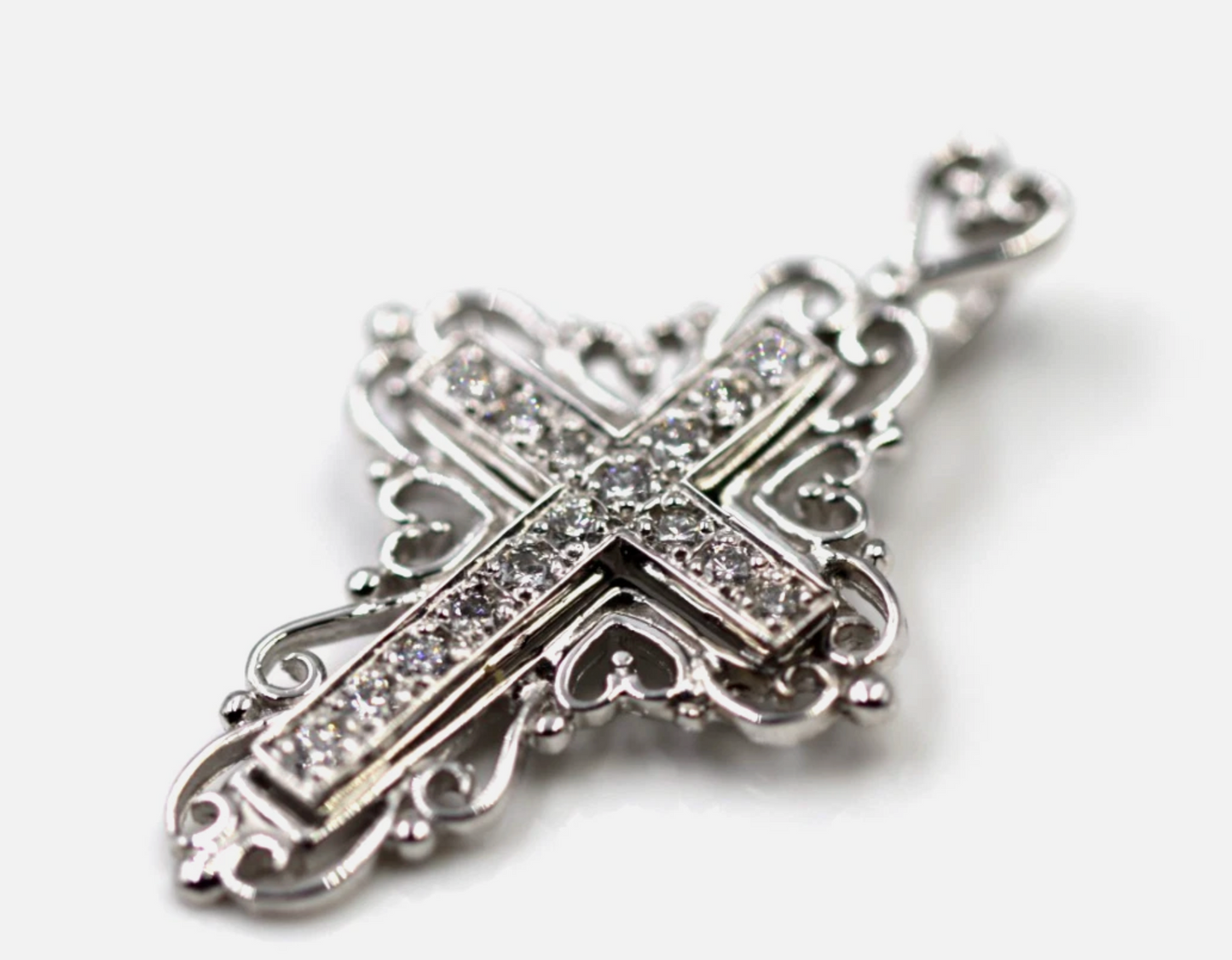 0.48cts Genuine 18ct 750 White Gold Diamond Cross Filigree Pendant