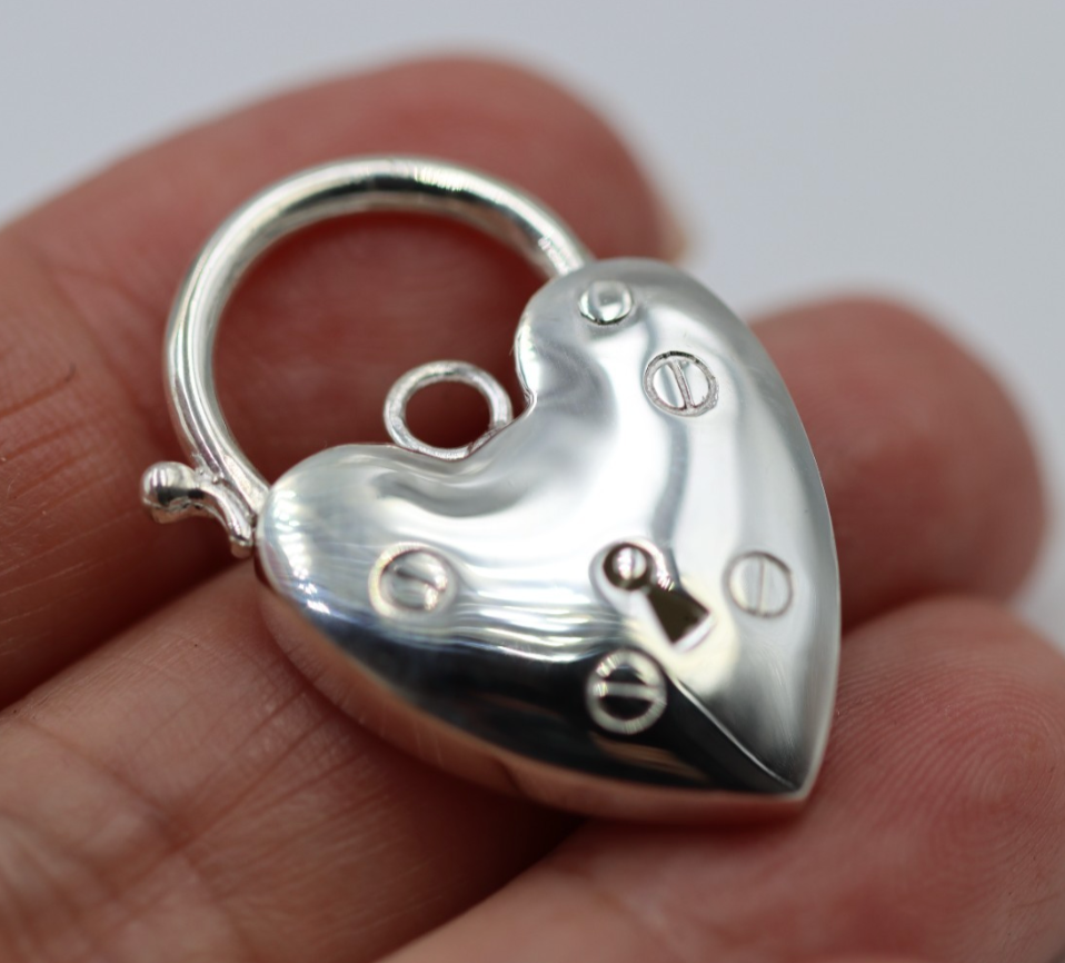 Sterling Silver 925 Bubble Heart Large 20mm Plain Polished Heart Padlock