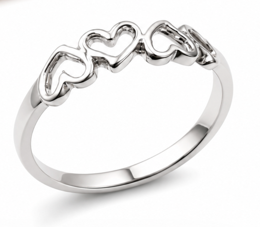 Solid 9ct 9kt 375 Yellow, Rose or White Gold Open Four Heart Signet Ring - Choose your size