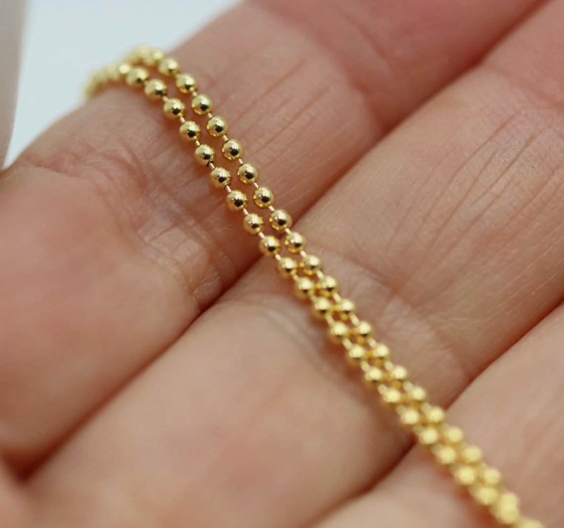 Genuine 9ct 9k 375 Yellow Gold 1.5mm Ball Chain Necklace- 40cm, 45cm or 50cm lengths