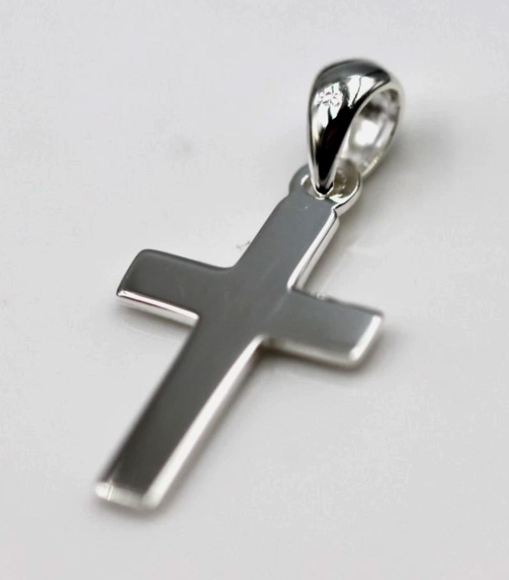 Sterling Silver 925 Flat Plain Cross with Border Line Cross Pendant