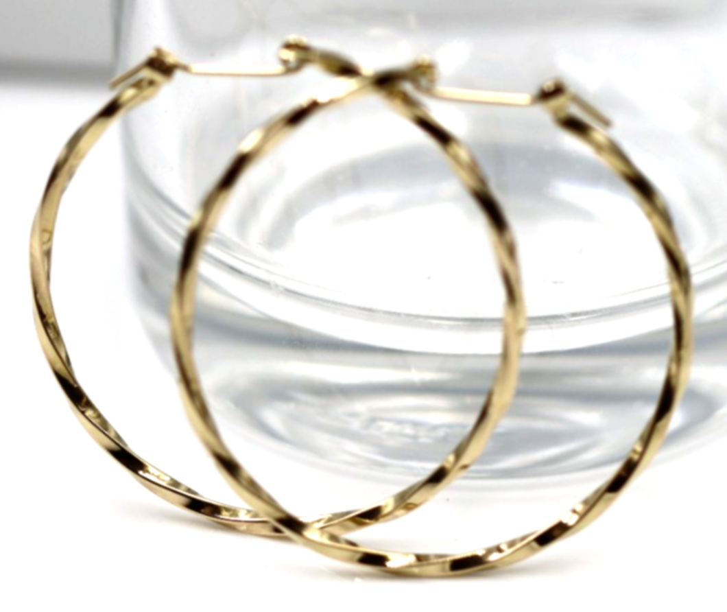 Kaedesigns 9ct 9k 375 Yellow Gold 35mm Diamond-Cut Twisted Hoop