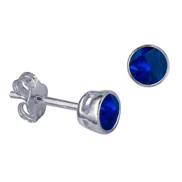 Genuine Sterling Silver 4mm Round Crystal / Cubic Zirconia Birthstone Bezel Stud Earrings - Available January to December birthstones (Copy)