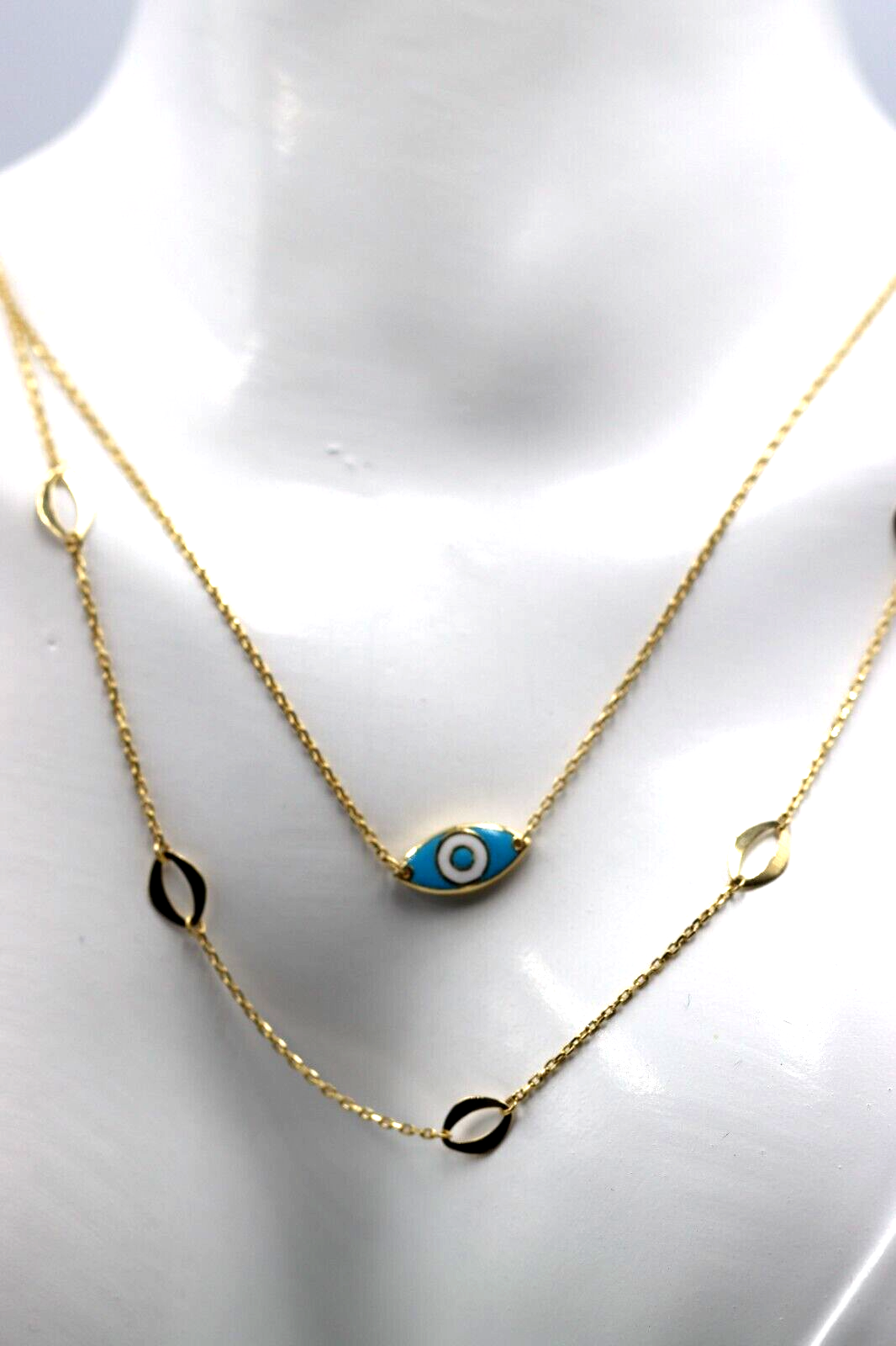 Genuine 42cm 18k 18ct 750 Gold Yellow Gold Staker Greek Eye Necklace Chain 3.49g