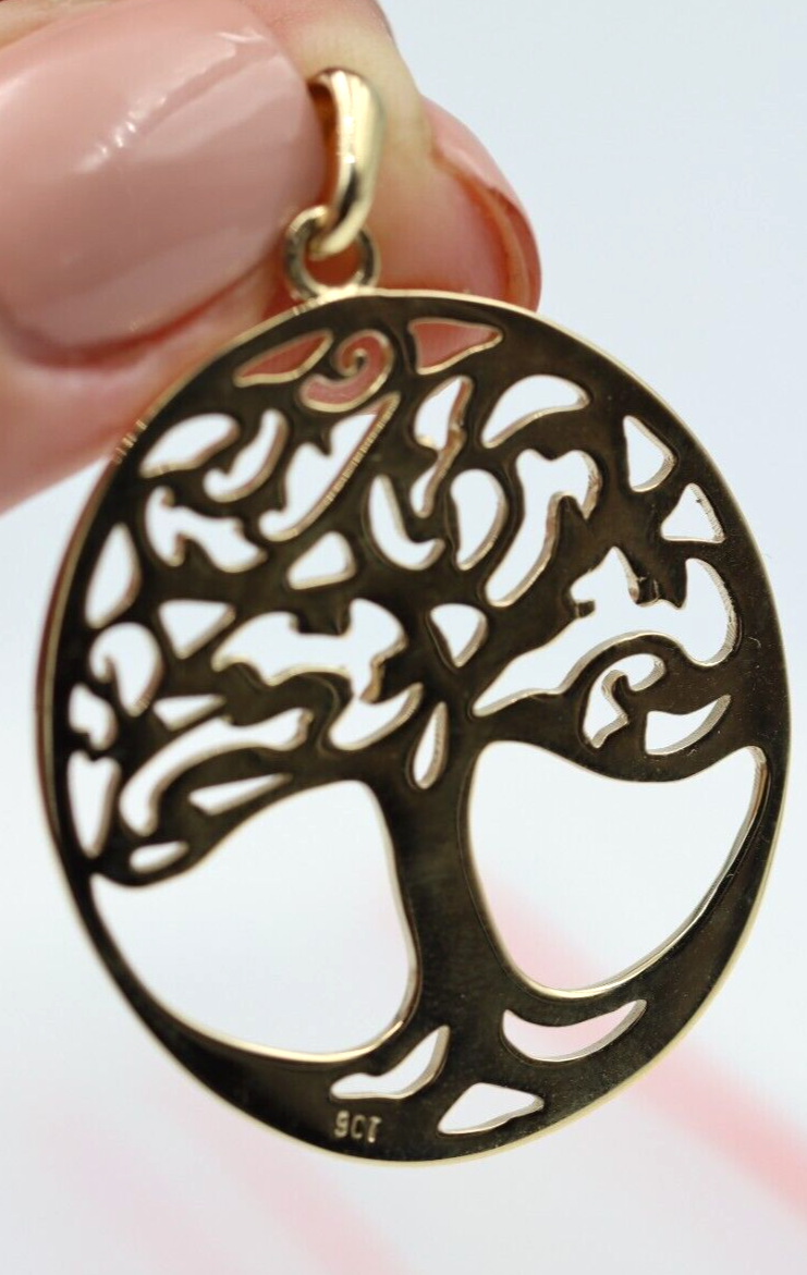 Genuine 9ct 9k 375 Yellow Gold Oval Filigree Tree Of Life Pendant