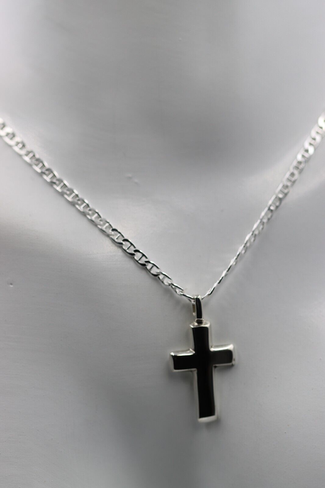 Sterling Silver 925 Small Cross Pendant + 45cm, 50cm or 55cm Anchor Necklace