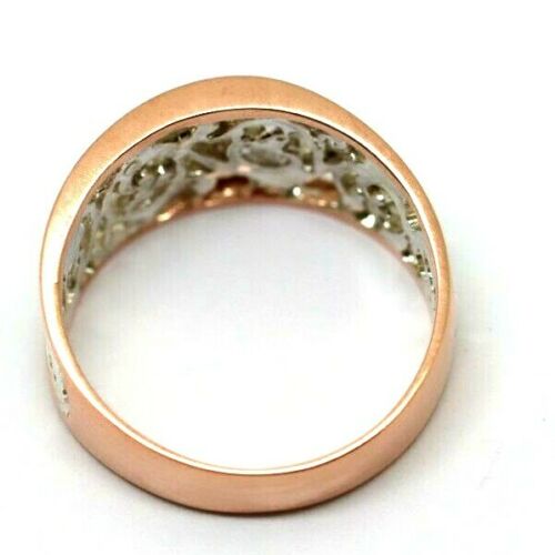 Size 6.75 / N 1/2 New Genuine Sterling Silver & 9ct Rose Gold Rims Filigree Swirl Ring