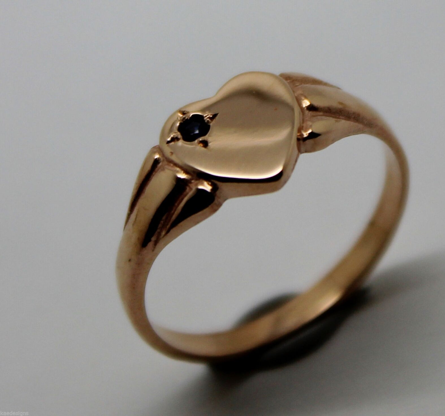 Genuine Size J 9ct Heart Rose Gold Blue Sapphire Heart Signet Ring
