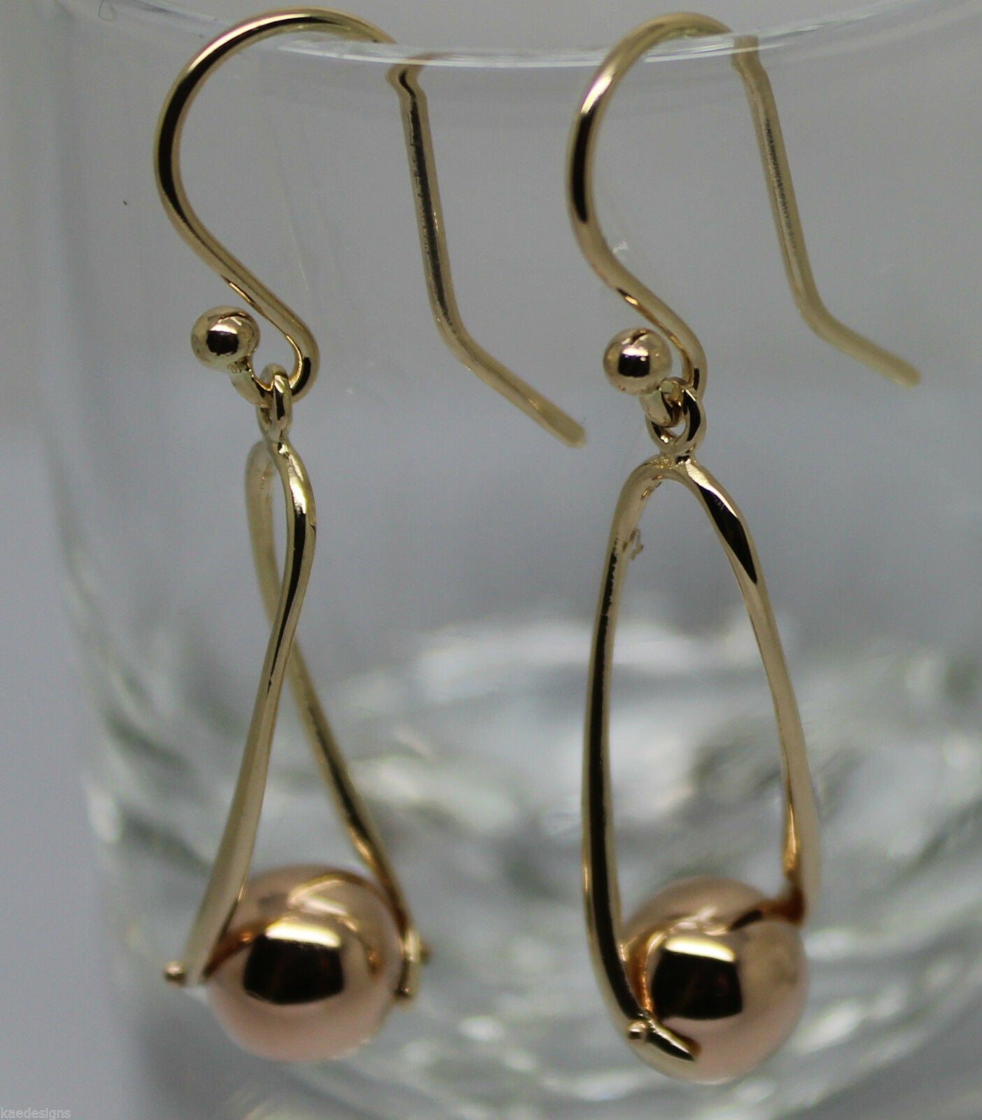 Kaedesigns 9ct 9kt 375 Yellow & Rose Gold 8mm Ball Drop Earrings