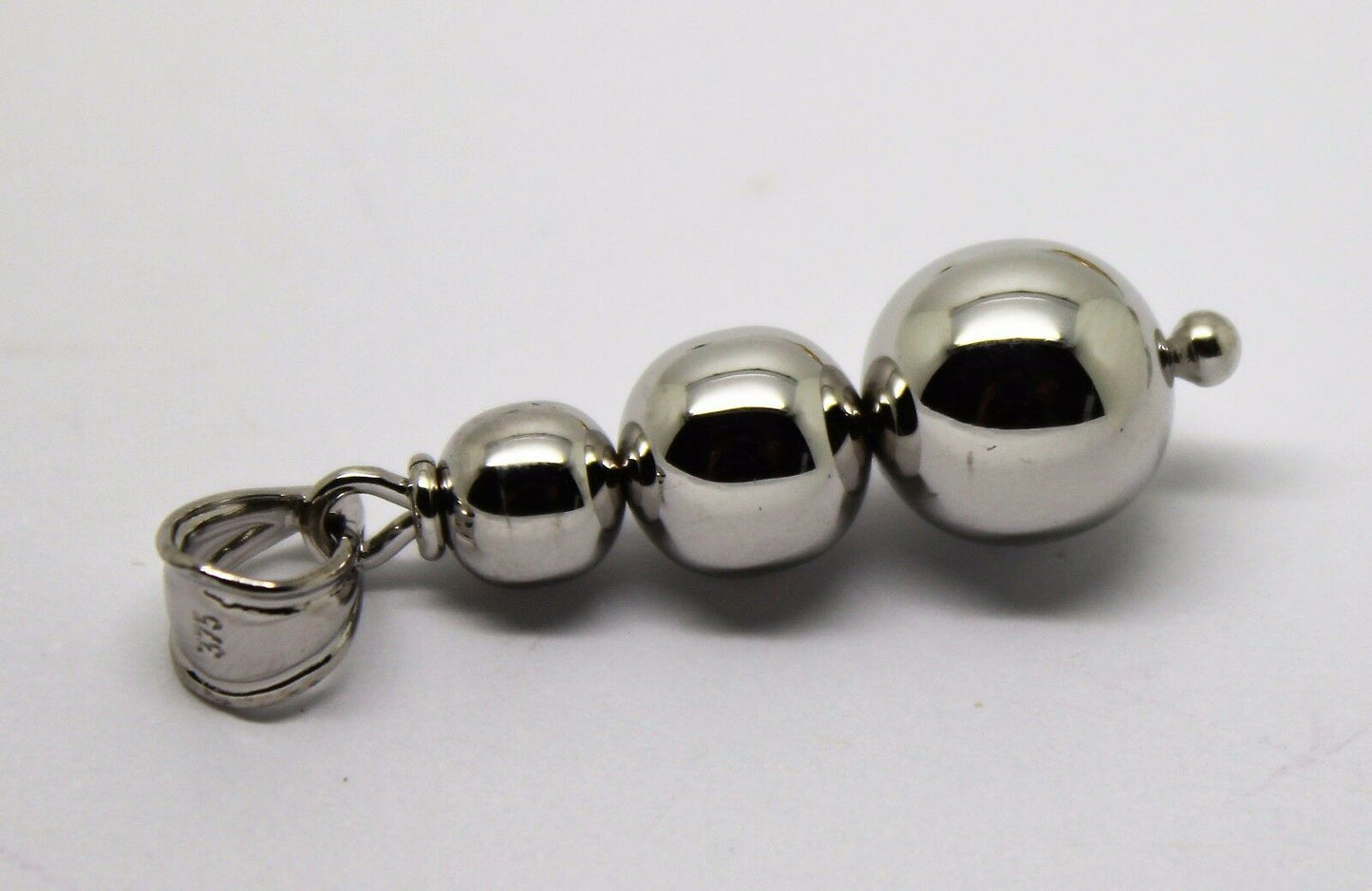 Genuine 9ct Genuine White Gold 3 Three Ball Drop Pendant *