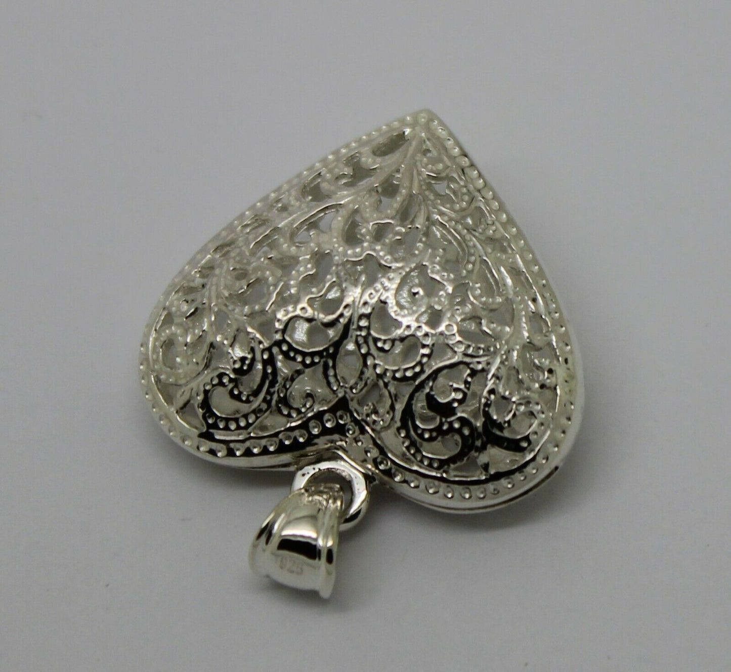 Genuine Sterling Silver 925 Huge Heavy Large Filigree Heart Pendant
