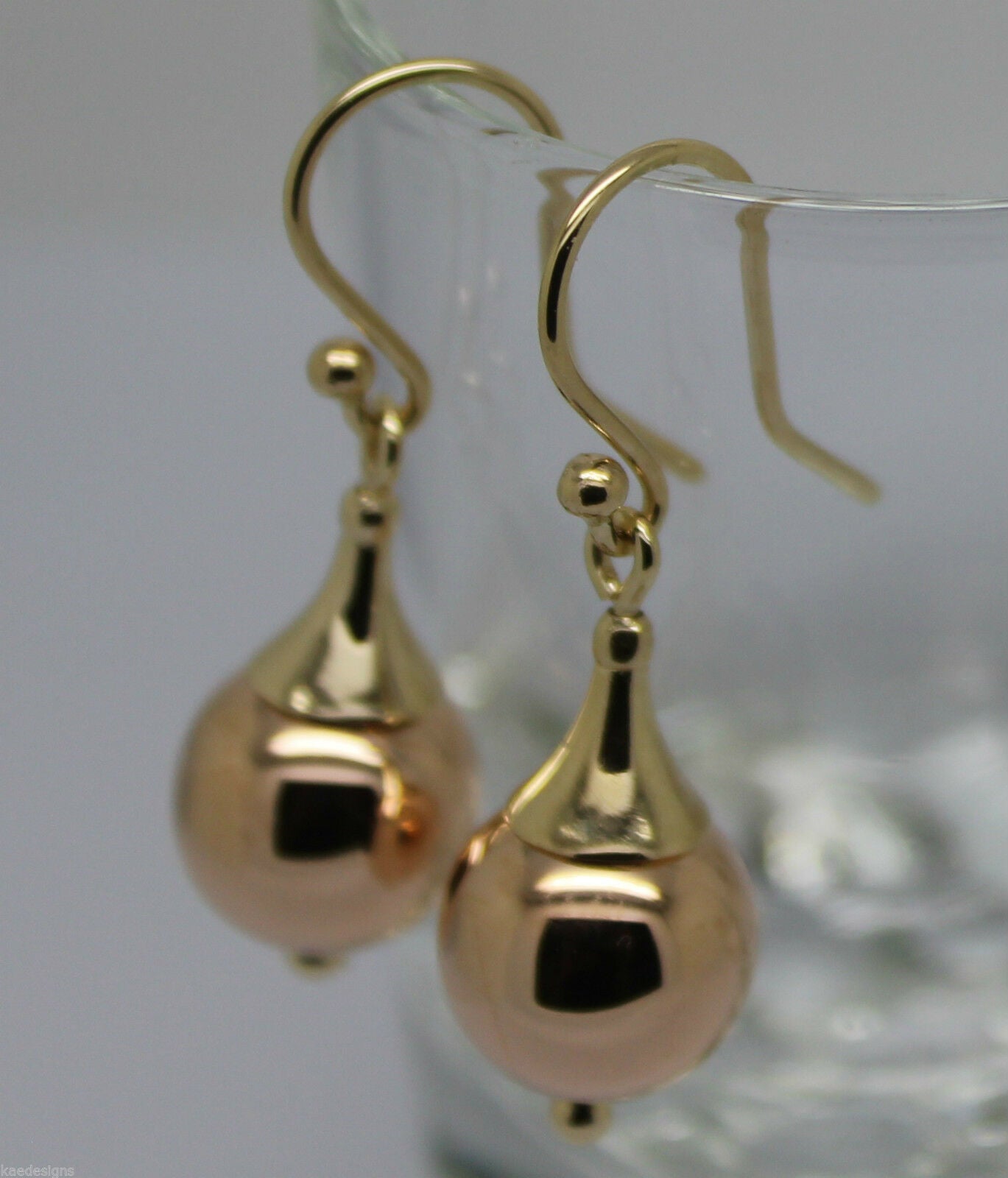 Genuine 9ct 9k 375 Yellow & Rose Gold 12mm Ball Earrings