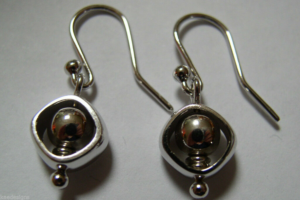 Genuine 9ct 9kt White Gold Belcher Ball Drop Earrings