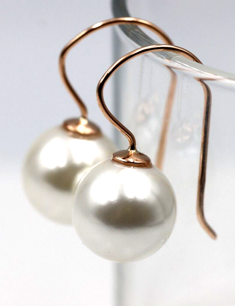 Kaedesigns New 9ct 9k Yellow, Rose or White Gold 10mm Shell Pearl Ball Drop Earrings