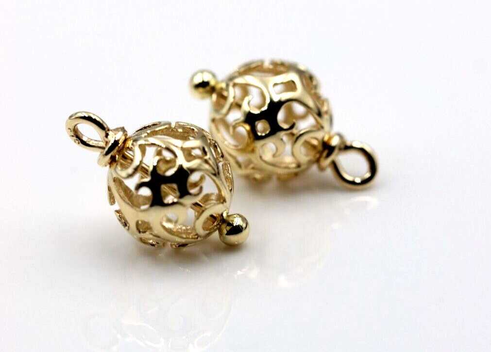 Kaedesigns 9ct 9K 375 Yellow, Rose or White Gold 10mm Filigree Flower Balls Charm Earrings
