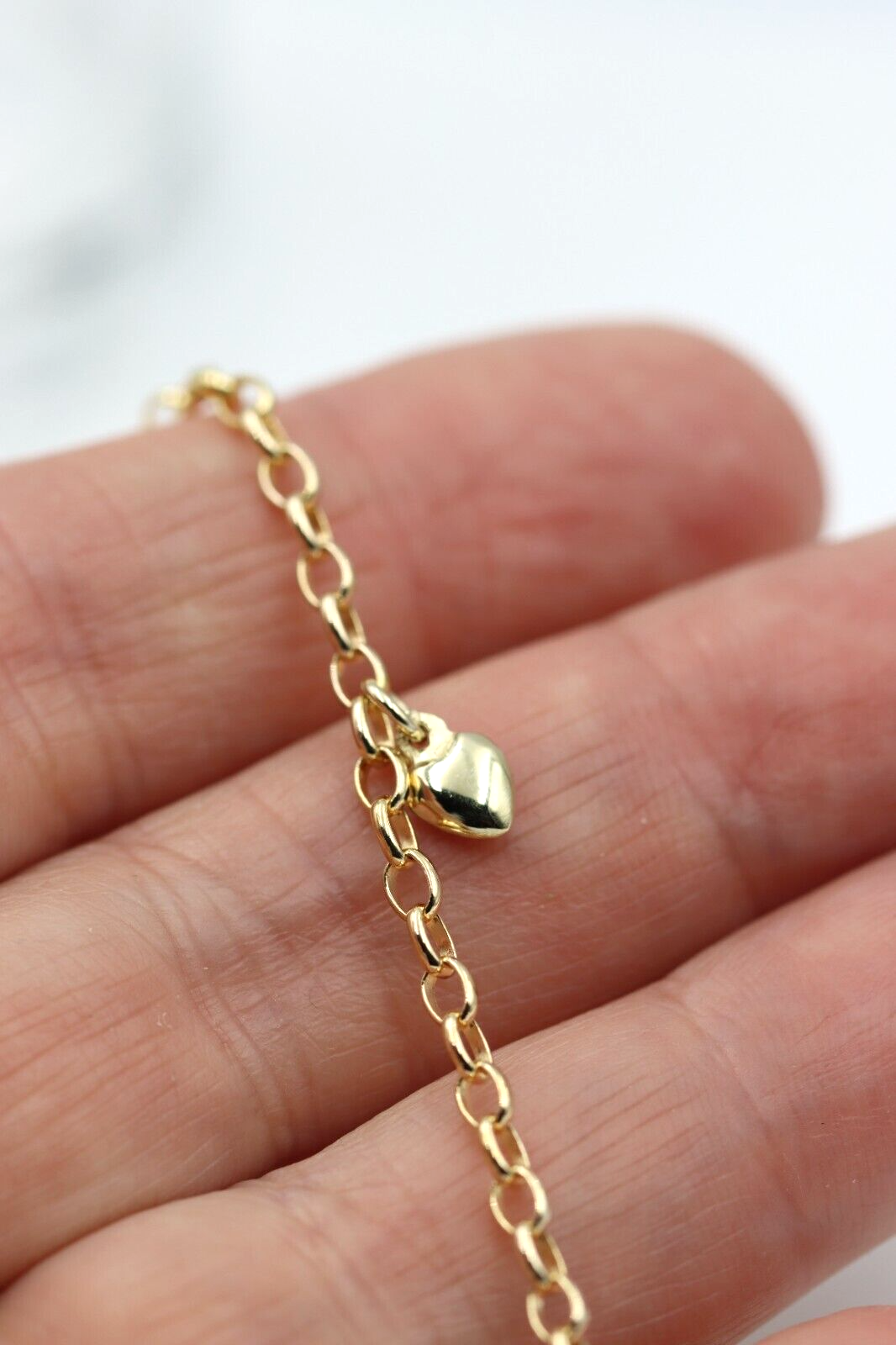 Genuine 9ct 9k 375 Solid Yellow or Rose Gold 25cm Belcher Anklet + 3 heart charms