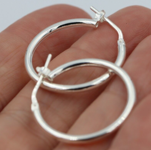 Genuine New Sterling Silver 925 Hoop Earrings Plain 20mm