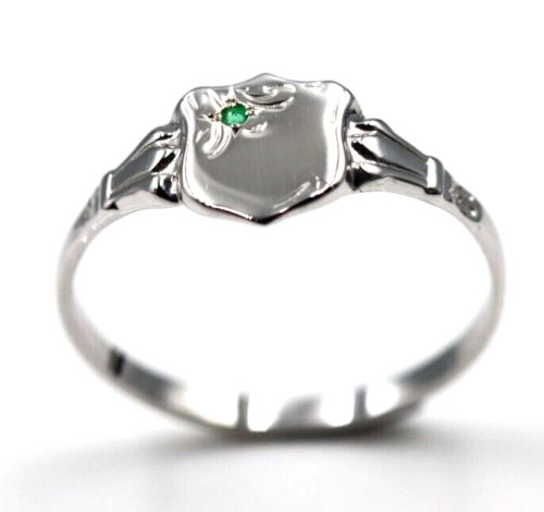 Size S / 9 1/8 Genuine 9ct Small Yellow, Rose or White Gold Childs Emerald Shield Signet Ring