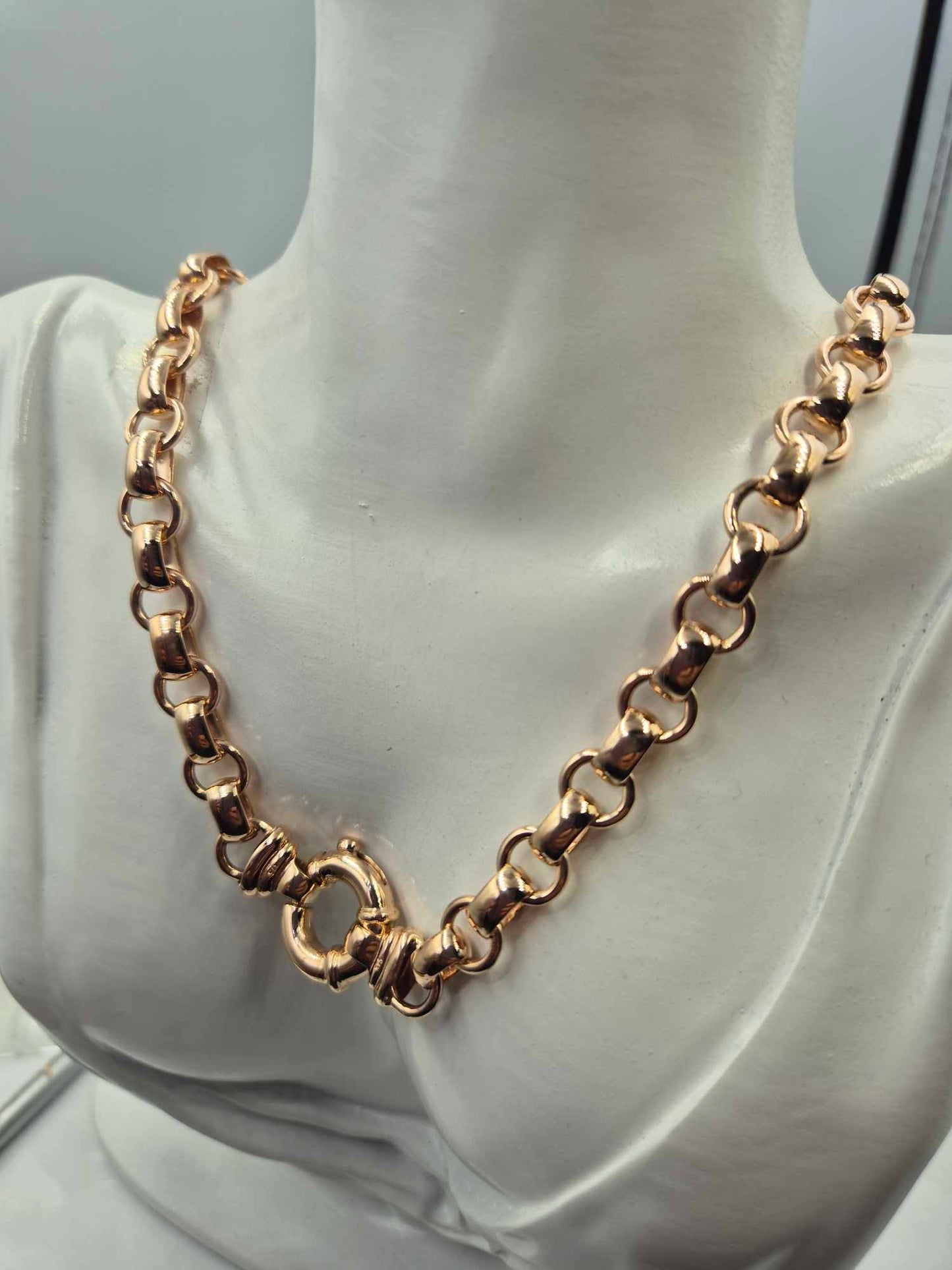 Genuine 9ct Yellow, Rose or White Gold 375, Solid Heavy Oval Belcher Necklace Chain 50 grams 50cm