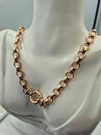Genuine 9ct Yellow, Rose or White Gold 375, Solid Heavy Oval Belcher Necklace Chain 50 grams 50cm
