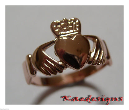 Genuine Solid 9ct 9kt Heavy Yellow, Rose or White Gold Extra Large Irish Claddagh Ring - Choose your size