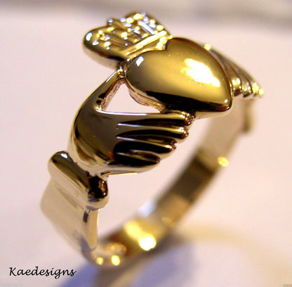 Genuine Solid 9ct 9kt Heavy Yellow, Rose or White Gold Extra Large Irish Claddagh Ring - Choose your size