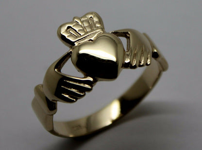 Genuine Solid 9ct 9kt Heavy Yellow, Rose or White Gold Extra Large Irish Claddagh Ring - Choose your size