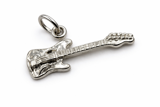 Genuine Sterling Silver 925 Music Electric Guitar Pendant Charm