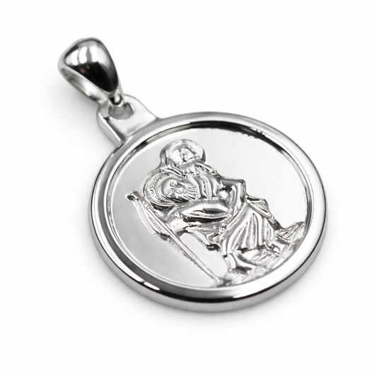 Sterling Silver 925 16mm St Christopher Pendant Charm Travel Saint